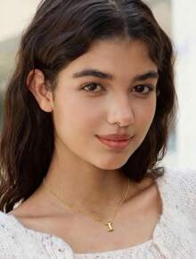 Hatastic 1 件时尚创意亮面铜 A-Z 英文首字母穿孔吊坠不锈钢珠链多层项链，女士日常休闲装个性多层项链锁骨链 - 金色夾珠鏈 - 查看 9