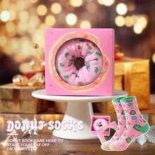 1 Pair Cute & Unique Multi-Color Donut Themed Mid-Calf Socks Gift Box, 2026 Spring/Summer New Unisex Sports Socks, Imaginative Food-Inspired Creative Design, Knit Fabric, Soft & Comfortable, Perfect Gift For Easter, Birthday, Thanksgiving, Halloween, Christmas, Carnival, Valentine's Day, Family Gathering, Party, Fashionable & Quirky Daily Casual Wear - Multicolor - View 9