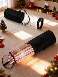 Transparent Gift Packaging Storage Bag, Made Of PVC Material, With Handle, Convenient Cylindrical Container, Transparent Christmas And New Year Gift Packaging Organizer Bag - Half Black - View 3