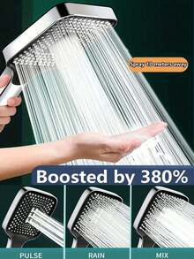 1 pieza Cabezal de ducha cuadrado de alta presión, con grandes orificios de salida de agua, de una sola mano, con alto caudal, rociador de ducha para el hogar, para uso con calentador - Plateado - Ver 2