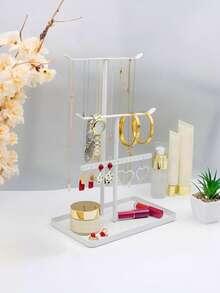 1 Elegant Jewelry Display Stand-2/3/4-Tier T-Shaped Jewelry Stand, Earring, Necklace, And Ring Storage Rack, European Style Jewelry Display Stand-Stylish Gold And White Finishes - Multicolor - View 3