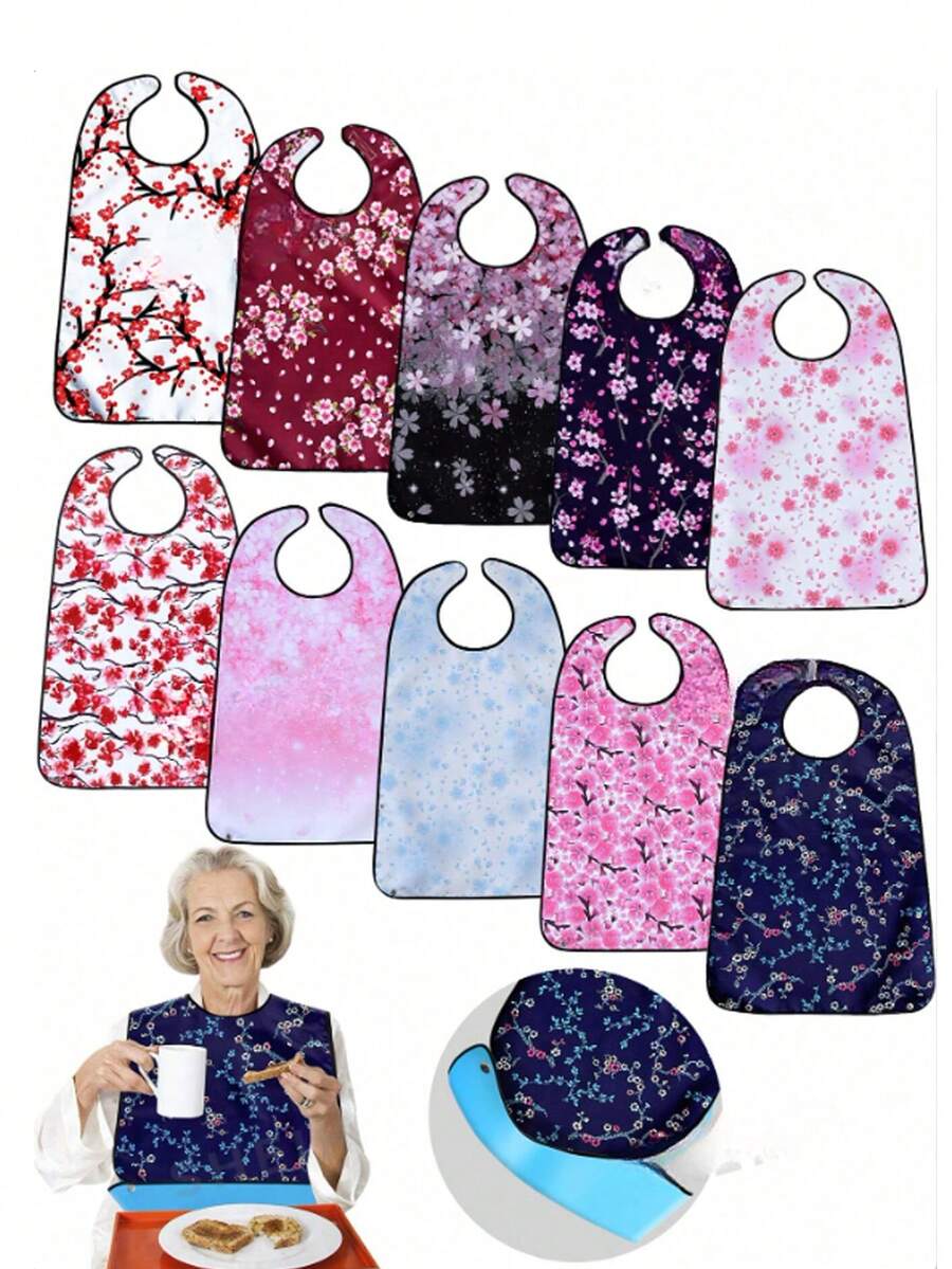 1pc Adult Bib For Women, Meal Protection Cover, Washable And Wipe Clean, Snap Button Style Adult Feeding Apron, Clothing Protection Cover - Multicolor - View 1