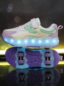 青少年轮滑鞋，带轮鞋，四轮轮滑鞋，小型四轮鞋，带LED充电发光功能的鞋子 - 紫色 - 查看 1