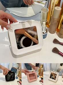 1pc Portable Mini Makeup Bag, Waterproof Travel Toiletry Pouch With Transparent Window And Gold Zipper, Essential Cosmetic Organizer For Lipstick, Perfume, Foundation And Coins, Ideal For Travel, Home, Office, Bedroom, Vanity And Bathroom, Also A Great Gift For Women, Girls, Girlfriends And Family. - Multicolor - View 3