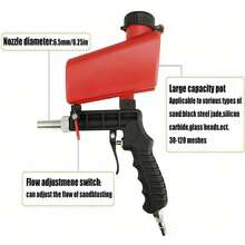 1/4 Inch (Approx. 0.6 Cm) Pneumatic Sandblasting Gun, Portable Handheld Sandblasting Gun, 90psi Sandblasting Gun, Pneumatic Sandblasting Gun - Red - View 9