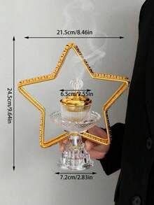 1pc Stylish Pentagram Middle Eastern Ramadan Incense Burner, Luxury Arabian Crystal Glass Aromatherapy Diffuser, Middle Eastern Gold Star Shaped Incense Holder, Indoor Craft Incense Burner, Middle Eastern Ramadan Home Decor Candle Holder - Multicolor - View 13