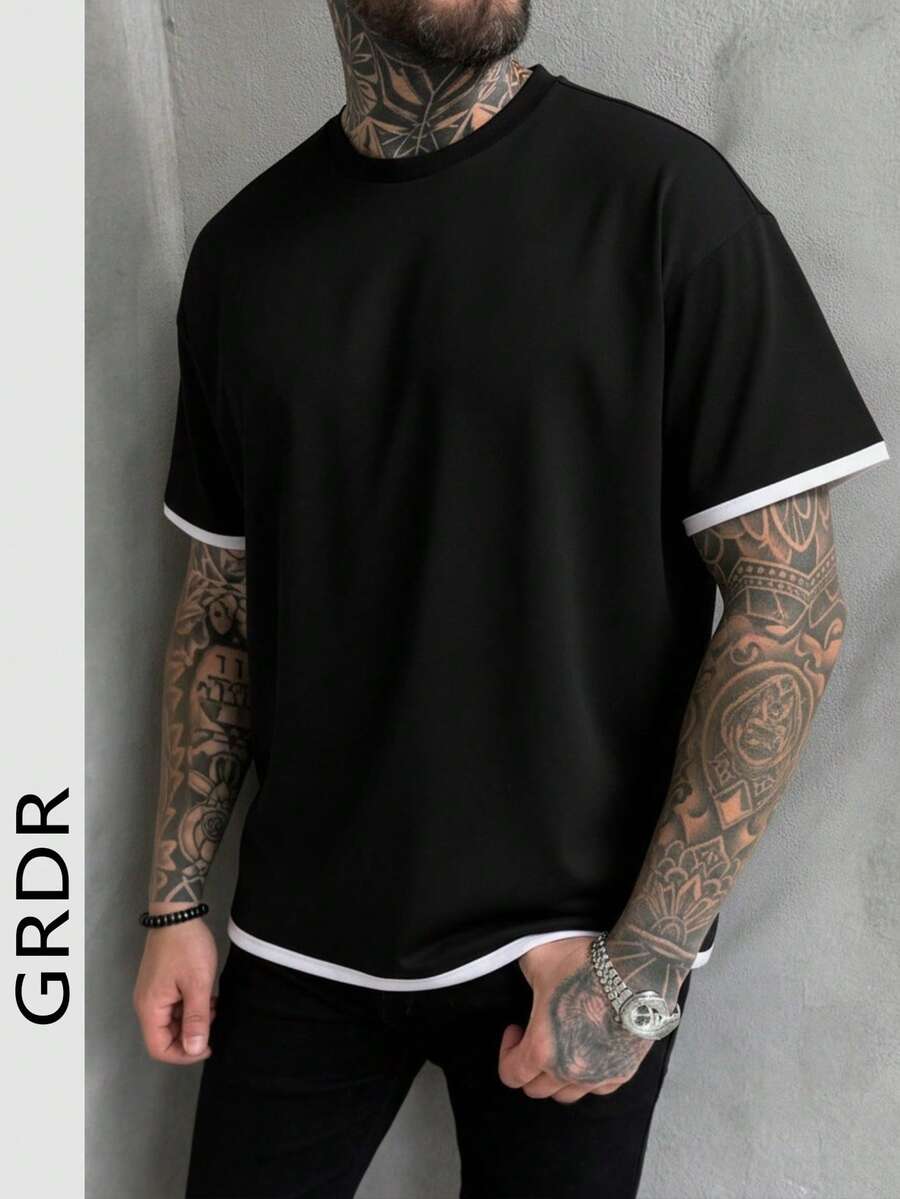 Áo thun nam tay ngắn cổ tròn mùa hè GRDR, màu đen, thiết kế tối giản, phong cách thể thao năng động, đa năng. - màu đen - Xem 1