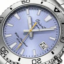 Reloj de buceo automático edición limitada 75th Anniversary de ORIENT - Resistente al agua 200m, esfera azul glaciar, pulsera de acero inoxidable, índices luminosos, modelo RA-AC0Q12L30B - Azul - Ver 6