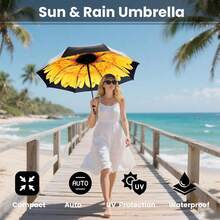Compact Travel Umbrella - Windproof Auto Open/Close, Lightweight Folding Umbrella WIth Fiberglass Frame & Waterproof Canopy. Fits Backpack/Purse. (Sunflower),42Inch-1Pack,Sunflower - Sunflower - View 6