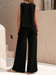 Plain Casual Button Pocket Office - màu đen - Xem 3