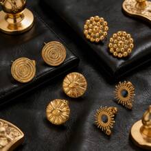 6-Piece Set Of 304 Stainless Steel 18K Gold-Plated Round Embossed Devil's Eye Polished Stud Earring Findings Women's Stainless Steel Jewelry Stud Earrings DIY Jewelry Accessories Stud Earrings