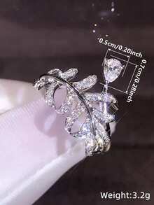 1枚优雅叶形立方氧化锆戒指，适合作为少女的生日礼物、派对配饰或日常装饰。 - 銀色 - 查看 5