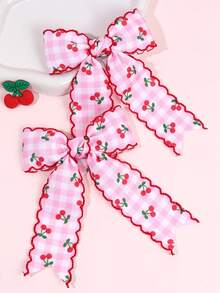 Conjunto de 2 Laços de Cabelo com Estampa de Cereja para Mulheres, Laço de Fita de Gorgorão com Estampa de Cereja Vermelha para Uso Diário na Primavera, Férias, Escola, Presilhas de Cabelo, Presilhas de Cabelo com Laço Xadrez Rosa, Presilhas de Cabelo com Laço de Cereja Fofas, Presentes para o Verão, Presilhas de Cabelo com Laço, Acessórios para Cabelo, Festivais, Festas - Multicolorido - Ver 3