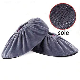 1 Pair Adult Plush Shoe Covers, Reusable, Washable, Thick Anti-Slip Sole Foot Covers For Indoor Home Use