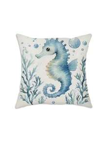 4 件装超柔软枕套，尺寸 17.7x17.7 英寸 - 蓝色海洋主题，饰有海马、贝壳、海星和海龟图案，拉链封口，可机洗，适用于沙发、床、汽车装饰（不含枕芯），沙滩枕套，沙发配件，海岸风情，易于保养，装饰靠垫，家居装饰 - 彩色 - 查看 15