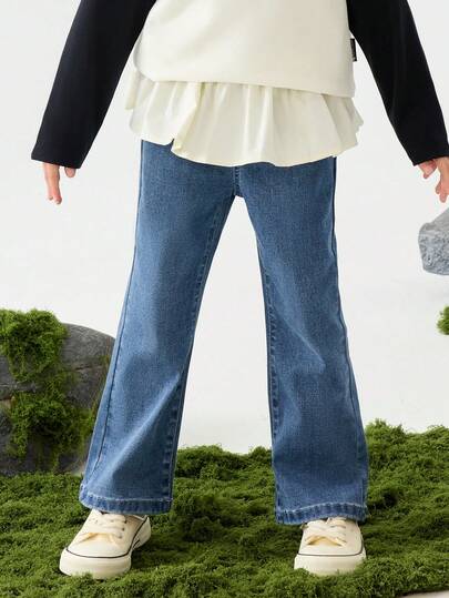 mini bala Girls' Tencel Soft Denim Flare Leg Pants, Lightweight Breathable Casual Trousers For Autumn