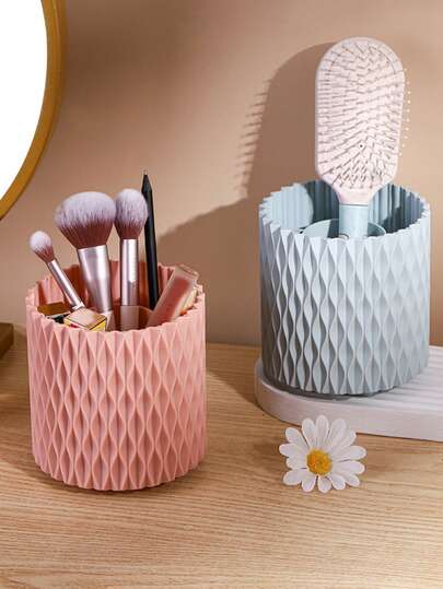 1pc 360° Rotating Makeup Brush Holder, Multi-Functional Desktop Organizer For Lipstick Eyebrow Pencil Skincare & Stationery, Perfect Birthday Wedding Gift For Mom Dad Friends Teachers, Ideal For Vanity Desk Shelf