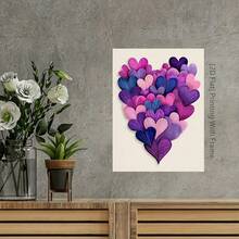 1 Pc Canvas Painting,1-Piece Girl's Room Decoration Painting With Frame - Heart-Shaped Print Lavender Lilac Color Suitable For 16x24-Inch Wraparound Canvas Frame Modern Decoration Girl's Bedroom Hook Installation 2D Plane Perfect For Room Decoration , Wooden Framed Art,High Quality ,Thickness 2. 25cm/1inch Wall Art Prints Poster Direct Hanging Decor For Home Gifts,Living Room, Bathroom, Bedroom, Kitchen,Bar,Office - 紫色 - 查看 6