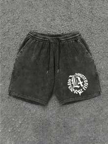 Men's Casual Fashion Shorts, Latest 2026 Model Los Angeles Night Team Stubbies Men Men's Beach Swim Trunks Men's Lounge Shorts Washing Process, Fashionable And Personalized Prints, Suitable For Parties, Daily Wear, And Casual Occasions The Favorite Of Fashionistas - 黑色 - 查看 1