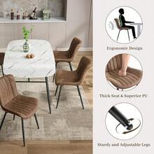 Juego de 2 Sillas Mid-Century Modern | Tapizadas en Piel Sintética con Respaldo Cómodo y Patas de Metal Negro | Para Comedor, Cocina o Dormitorio - Color: Rayas verticales | Cuero | Marrón - Ver 6