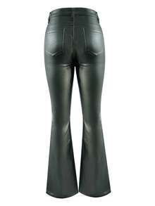 NVFelix Women's High Waist Fitted Flare Pants, Elegant Y2K Outdoor Style, Winter Green, New Arrival For Thanksgiving & New Year - 橄欖綠 - 查看 10