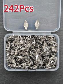 162/242pcs 10mm Round Pyramid Silver, Round & Rhombus 4-Prong Metal Studs, Punk Rock Jewelry Leather Craft Suitable For DIY Leather Rivets, Bags, Clothes, Shoes Metal Square Rivets
