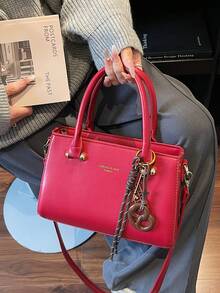 1pc Fashion Handbag, Shoulder Bag, Crossbody Bag, Versatile Commuter Briefcase, Red Color, Valentine's Day Gift - Red - View 2