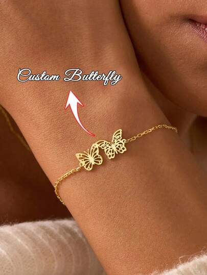 1PC Custom Personalized Birth Butterfly Bracelet, Personalized Birth Moon Bracelet, Custom Family Bracelet, Women's Bracelet, Gift For Girlfriend, Fashion Jewelry, Mom Bracelet, Mother Gift, Grandma Gift, Christmas Gift, Valentine's Day Gift