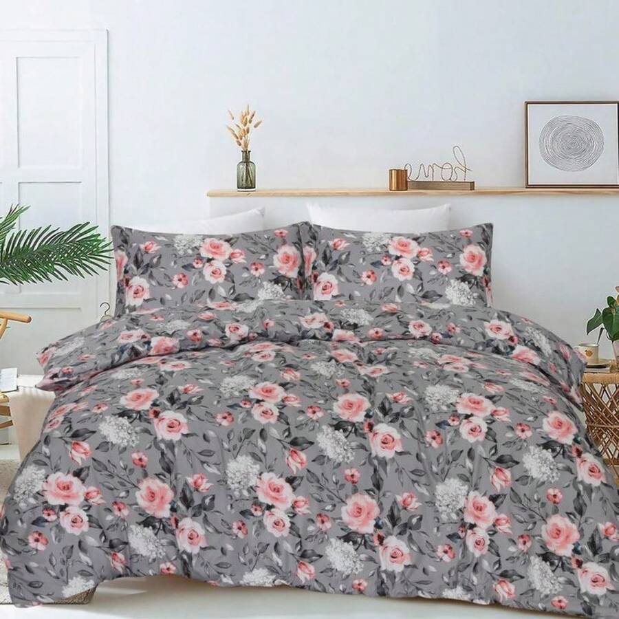 Floral Pattern 4 Pcs Bedding Set Duvet Cover Fitted Sheet With Pillowcases Bedroom Essentials - Style 8 - View 1