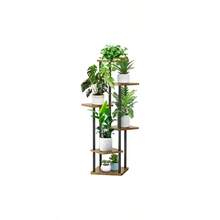 6 Tier Wood Tall Plant Stand Metal Rack Indoor, Multiple Flower Pot Holder Shelves Corner Rack, Planter Shelf Display Rack Storage Organizer Patio Living Room Balcony GardenWhite Oak - 6 Tingkat, Hitam - View 2