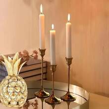 Conjunto de 3 castiçais cônicos em latão dourado/preto, estilo vintage moderno, perfeitos para decoração de mesa, lareira, casamentos, festas, inaugurações de casa, aniversários, formaturas, ambientes aconchegantes, mesas de jantar, Dia das Mães, encontros, jantares requintados e decoração de casamentos.