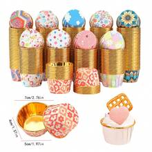 50pcs Bohemian Style Gold Rimmed Round Cupcake Liners, Disposable Heat-Resistant Baking Muffin Cups - Multicolor - View 7