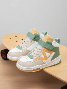1 par de zapatillas deportivas de caña alta para niños, zapatos casuales para correr en interiores/exteriores, ligeros, transpirables y cómodos, estilo estudiantil para niños & niñas - Albaricoque - Ver 3