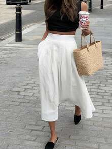 Chân váy nữ màu trơn, thời trang, đa năng, màu trắng, thích hợp cho hẹn hò/dã ngoại, mùa xuân. - trắng - Xem 4