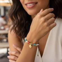 1pc Women's Bracelet With Faux Pearl, Colorful Beads, And Virgin Mary Pendant, Minimalist Luxurious Design - Multicolor - View 2