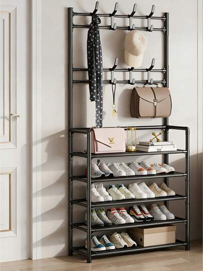 Multifunctioneel kleding- en schoenenrek met 4/5 lagen en 8 haken - Eenvoudig te monteren, lichtgewicht, geschikt voor thuis, studentenkamers en gangen in appartementen.