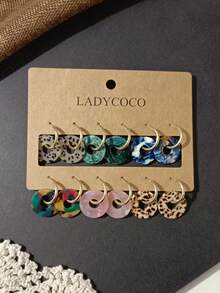 LADYCOCO 6 Pairs Fashionable & Cute Acrylic Multi-Color Asymmetrical Texture Pendant Earrings, Suitable For Women - Multicolor - View 5