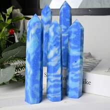 1pc Dominican Carnival Lima Stone Sphere/Pillar - Blue And White Marble-Patterned Quartz Sphere - Bohemian Style Home Decor, Perfect Holiday Gift For Easter, Halloween, And Thanksgiving.