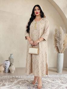 2026 New Style Ramadan Traditional Elegant Embroidered Colorful Arabic Women's Dress With Gold Tassel Hooded Collar, Fashionable And Graceful Lady Style - Apricot - View 7