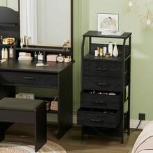 Vintage Nightstand With Charging Station And 3 Drawers - Black - View 6