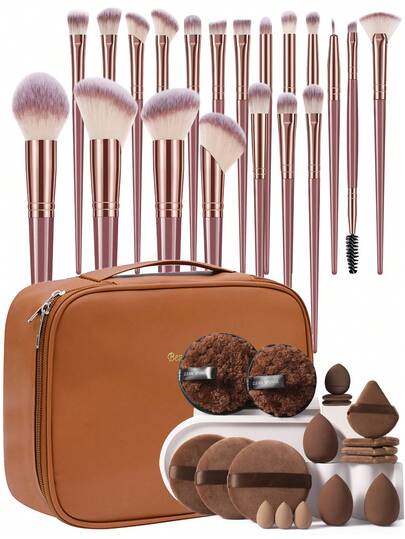 38pcs Professional Comfortable Makeup Tool Set, Includes Eyeshadow Brushes, Makeup Brushes, Makeup Sponges, Toiletry Bag, Brush Cleaning Bowl, Reusable Makeup Remover Pads, Suitable For Bedroom Vanity Or Makeup Table