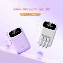 Cute 10000mAh Mini 5V3A Fast Charging Power Bank Small Size Large Capacity Rechargeable Portable Mobile Phone Charger Built-In 4 Cables Smart Digital Display Micro Interface USB-C Output&Input Outdoor Travel Battery Packs Valentine's Day Gift - Black-15W - View 3
