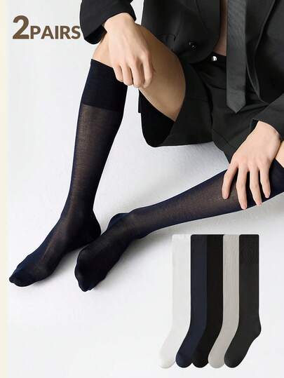 2pairs Men Mid Length Business Dress Stockings Ultra-Thin Hight Tube Socks Knee High Invisible Seamless Tube Socks Dress Socks