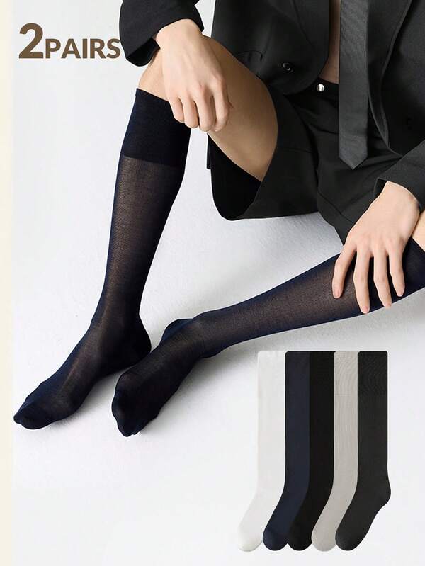 2pairs Men Mid Length Business Dress Stockings Ultra-Thin Hight Tube Socks Knee High Invisible Seamless Tube Socks Dress Socks