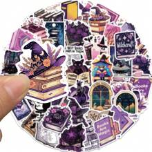 50pcs Vintage Witch, Wizard, Book, Potion Themed Stickers, Purple Color, Suitable For Water Bottles, Laptops, Guitars, Skateboards, Phones, Etc. Scrapbook Supplies Scrapbook Stationery - Violet Purple - View 6