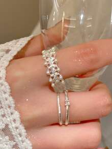 3pcs/Set Fashionable Hollow Geometric Decor Open Rings, Suitable For Women's Daily Wear