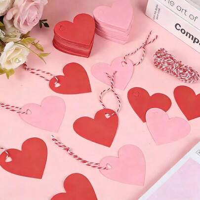 100pcs Heart Shaped Kraft Paper Gift Tags, Decoration For Valentine's Day, Birthday, Wedding, Mother's Day, Thanksgiving