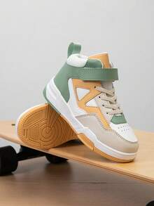 1 par de zapatillas deportivas de caña alta para niños, zapatos casuales para correr en interiores/exteriores, ligeros, transpirables y cómodos, estilo estudiantil para niños & niñas - Albaricoque - Ver 9