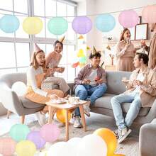 12/24 unidades Linternas de papel redondas de pastel suave, adecuadas para fiestas, aulas, bodas, cumpleaños y decoración del Día de San Valentín, decoración de fiestas | Linternas de pastel suave | Linternas de papel duraderas, linternas de decoración del hogar - 12 piezas de macarrones - Ver 6