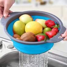 1pc/2pcs/3pcs Foldable Drain Basket Set, Minimalist Multi-Functional Washing Fruit Vegetable Pasta Drainer Kitchen Tool, Space-Saving Dish Vegetable Draining Rack, Essential For Back To School - Blue - View 4